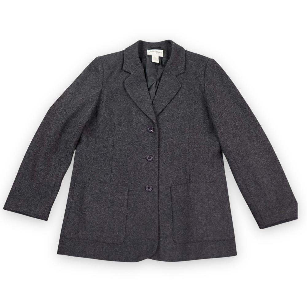 VTG Eddie Bauer Blazer Coat Women Medium Gray‎ Wool Blend Field Jacket Outdoor
